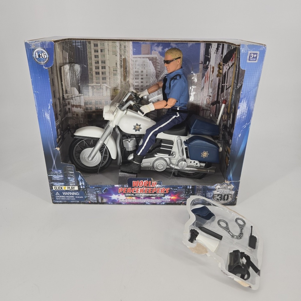 Click N Play World Peacekeepers Police Officer 1:6 12in Motorcycle Figure 30718